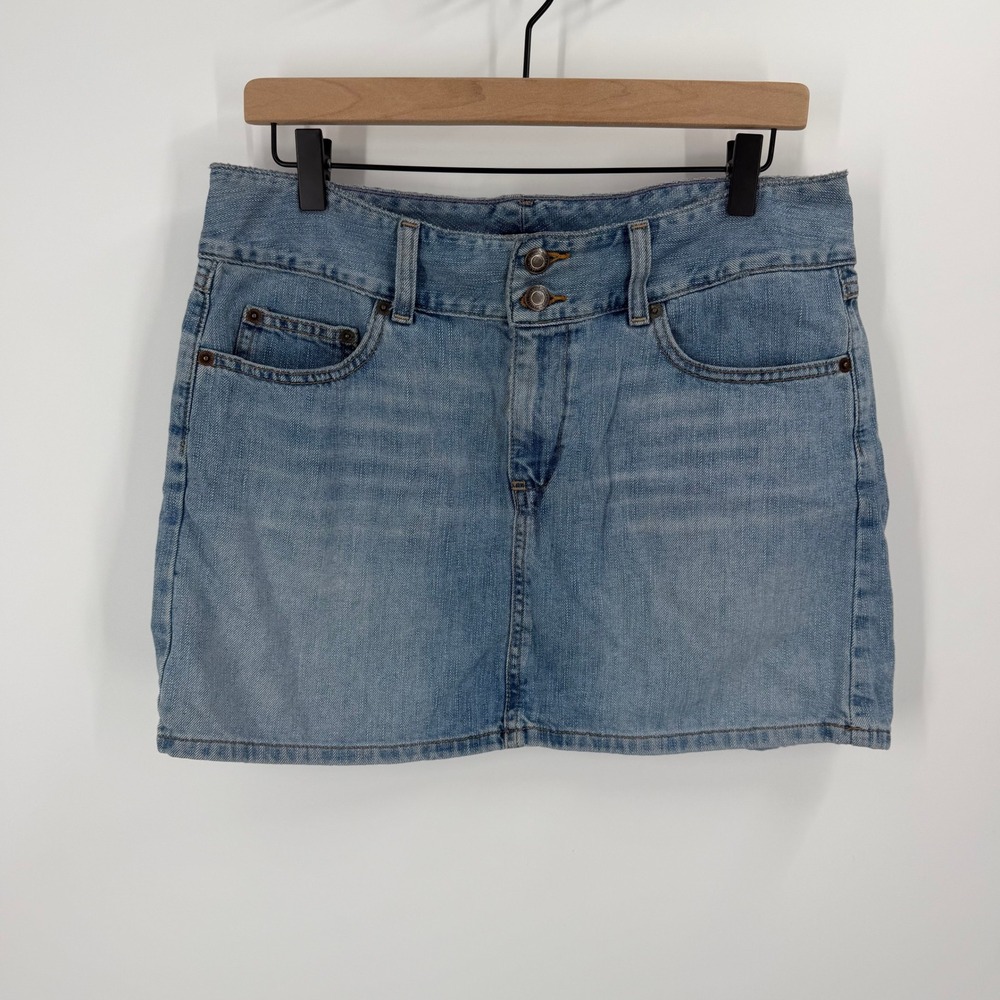 American Eagle Denim Mini Skirt Womens 8 Blue Low Rise Distressed Y2K